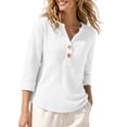 thumbnail image 2 of ClodeEU Women's Waffle Knit Henley V Neck 3/4 Roll Sleeve Tunic Top,Loose Solid Casual Shirt White,Women's Plus L, 2 of 6