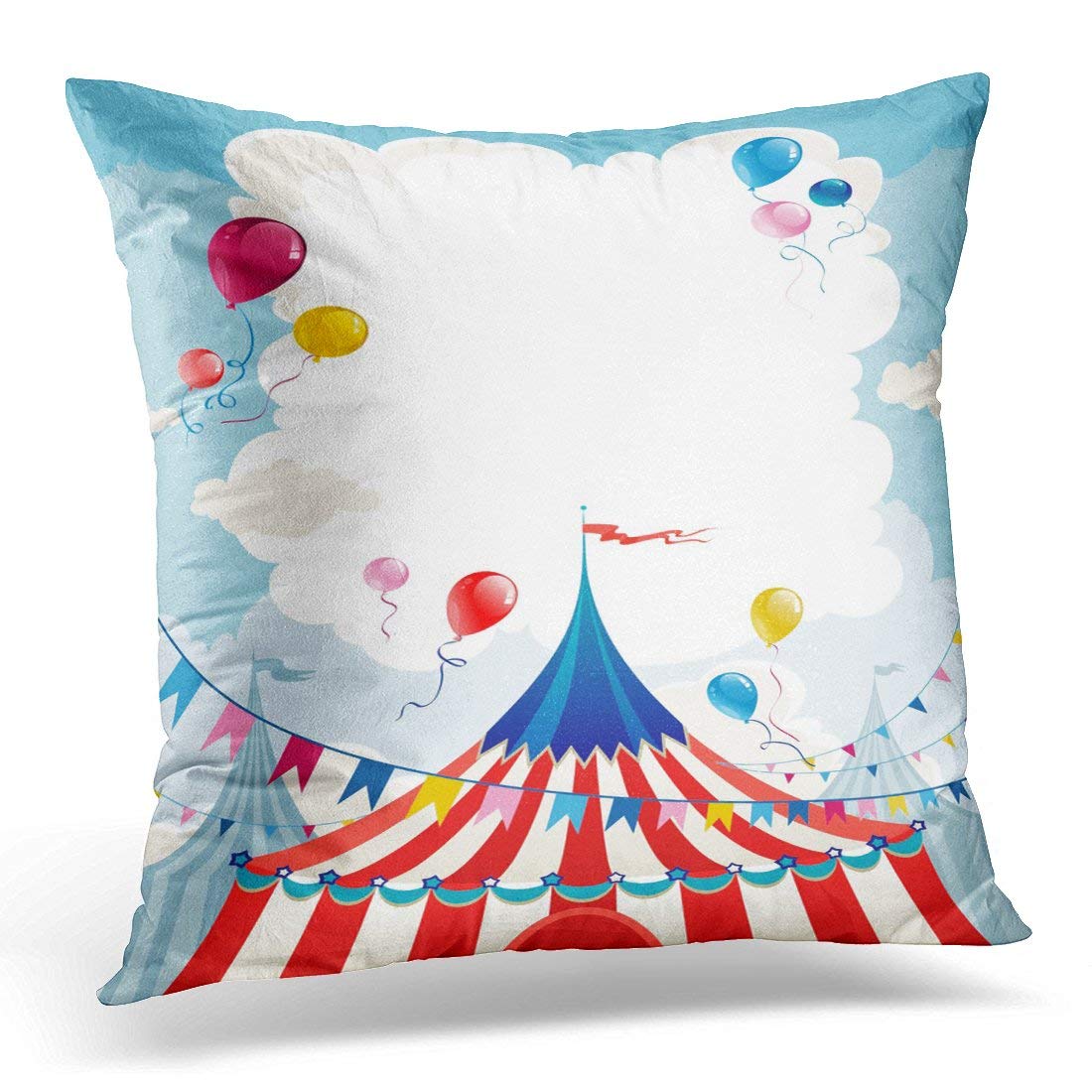 CMFUN Blue Carnival Circus Day Red Tent Pillow Case Pillow Cover 20x20