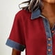 thumbnail image 5 of Pantalones Cortos de Denim de las Mujeres Color Bloque Manga Corta Sudadera de Cuello de Tortuga para las Mujeres, Sudadera de Botón Casual con Costura de Denim, 5 of 7