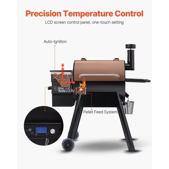Wood Pellet Grill Smoker, 575 Sq In BBQ Grill, Electric Smoker w/ LCD Controller & Meat Probe, 8-in-1 Outdoor Cooking, 500°F, Black