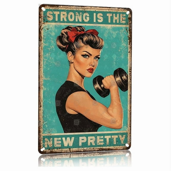 Strong Is The New Pretty Motivational Metal Poster for Women 8x12 Inch Aluminum Fitness Wall Art Decor Home Gym Workout Room Inspirational Strength Quote Sign Vintage Style Artwork Gift for Her
