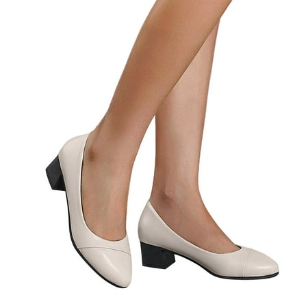 Oyedens Dress Shoe for Women Black White Casual Work Pump Shoes Heels Slip on Ballet Loafers