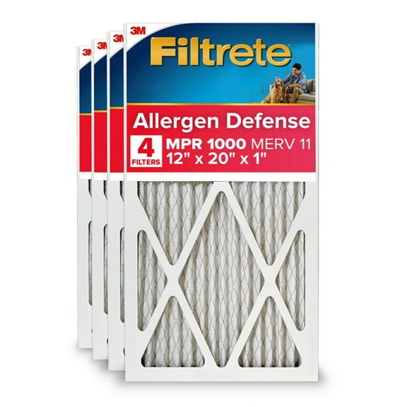Filtrete 12x20x1 HVAC Furnace Air Filter, MPR 1000 MERV 11, Allergen Defense, 4 Pack