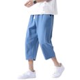 thumbnail image 2 of Garbnen Men's Linen Pants Drawstring Elastic Waist Capri Pants Men Wide Leg Loose Fit Summer Mens Trousers with Pockets, 2 of 5