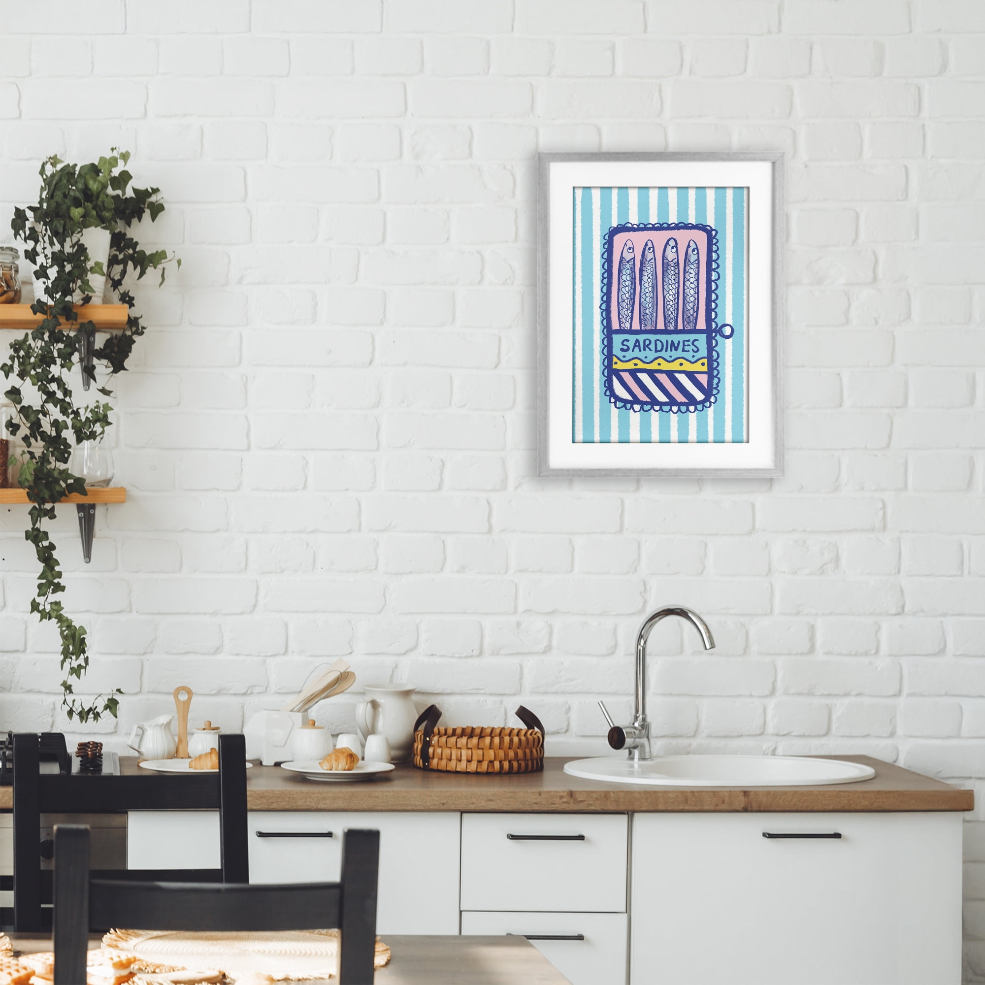 Stupell Industries Pastel & Stripes Sardines Gray Framed Print Under Glass, design by Florentina Dolci