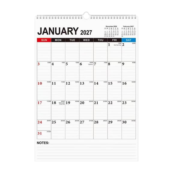 large wall calendar 12 month 2027, Coil Bound 2027 Wall Calendar with Hanging Hole, Writable Daily Grid Calendar for Tracking Appointments and Important Events