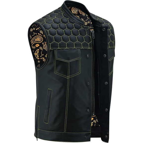 Daniel Smart Biker Vest for Men Premium Cowhide Black Leather Motorcycle Vest with Unique Scoop Collar Design