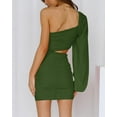 thumbnail image 4 of Women One Shoulder Ruched Bodycon Mini Dress Puff Long Sleeve 2023 Spring Summer Club Party Cocktail Short Dresses, 4 of 6