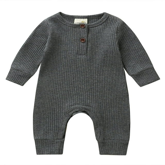POINTERTECK Newborn Baby Boy Girl Romper One Piece Solid Color Knit Ribbed Long Sleeve Jumpsuit Clothes Silver 3-6 Months