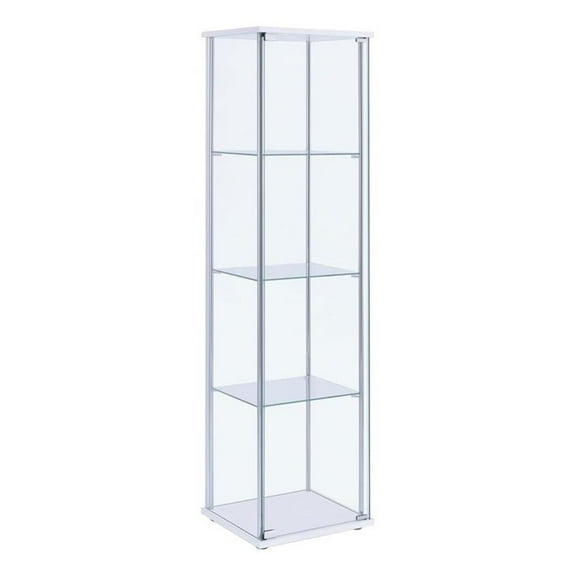Pemberly Row Rectangular 4-shelf Glass Curio Cabinet White and Clear
