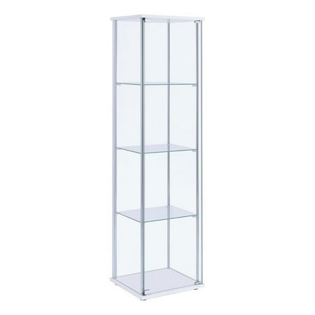 Pemberly Row Rectangular 4-shelf Glass Curio Cabinet White and Clear
