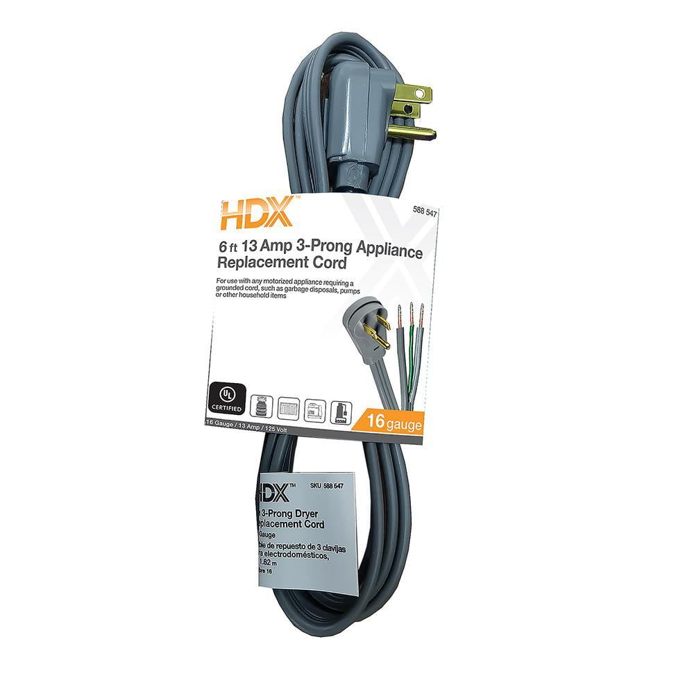6 Ft. 13 Amp 3Prong Grey Appliance Replacement Cord