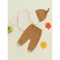 thumbnail image 4 of Suealasg Newborn Boys Halloween Outfits 3Pcs Baby Boys Clothes Set Long Sleeve Pumpkin Letters Romper Elastic Waist Pants Hat 3 6 9 12 Months Infant Boys Halloween Clothing, 4 of 8