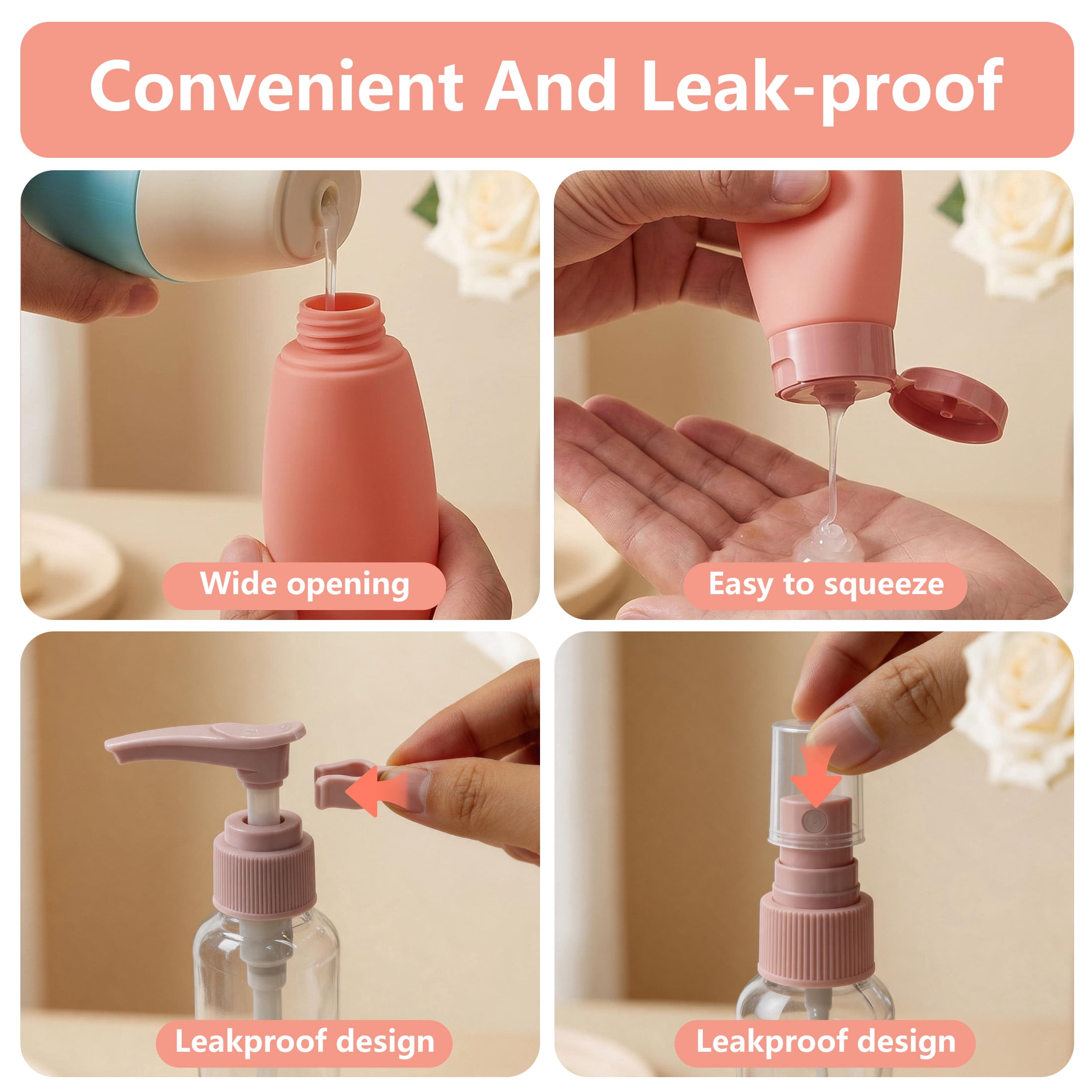 8 Pcs Travel Size Bottles Kit, Leakproof Empty Cosmetic Containers, Portable Refillable Squeeze Bottles for Travel, Business Trip, Outdoor Use