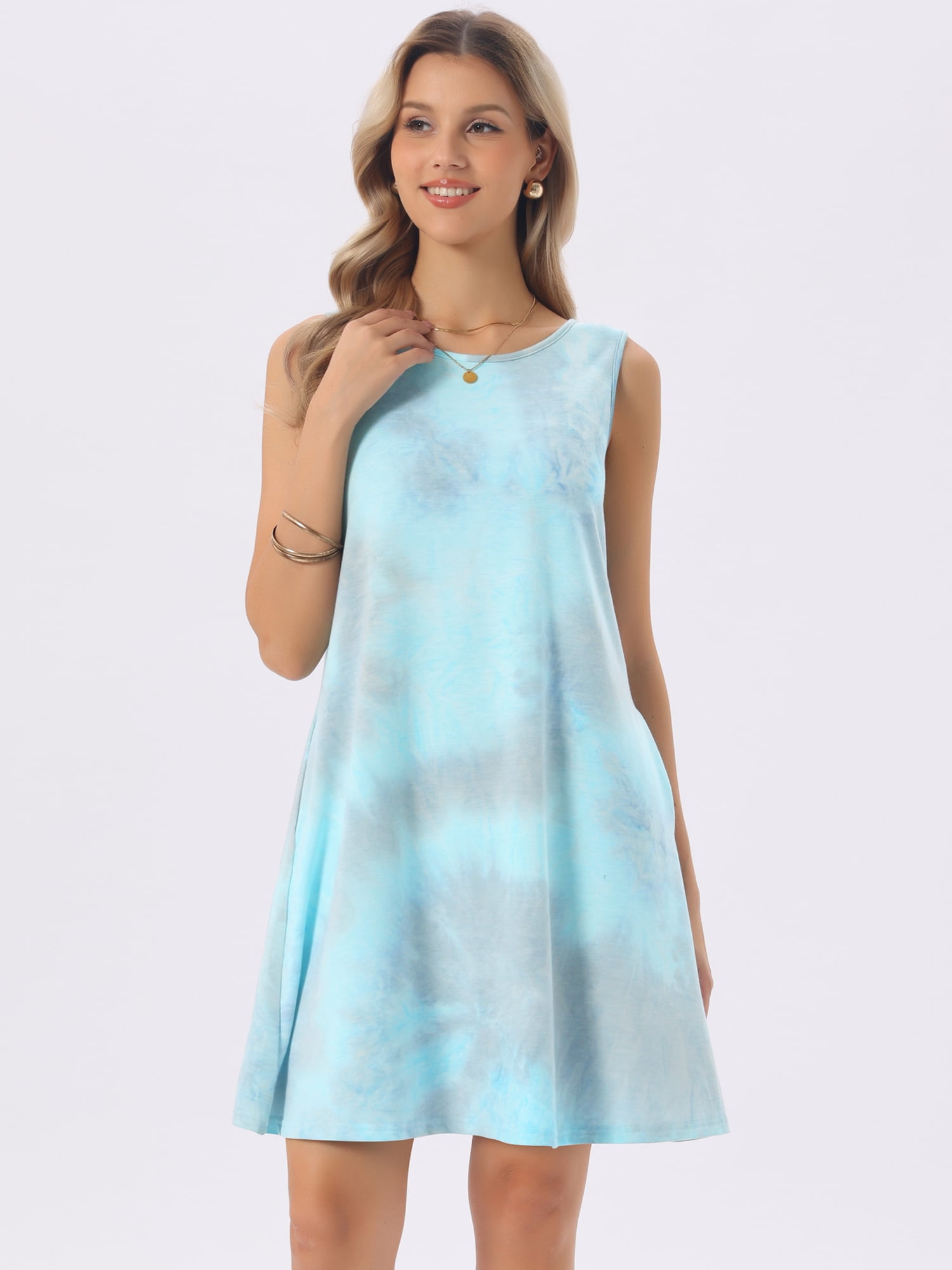 DARING DIVA Tie Dye Tank Dress Sleeveless Pockets Dress Medium Tie Dye Grey Green