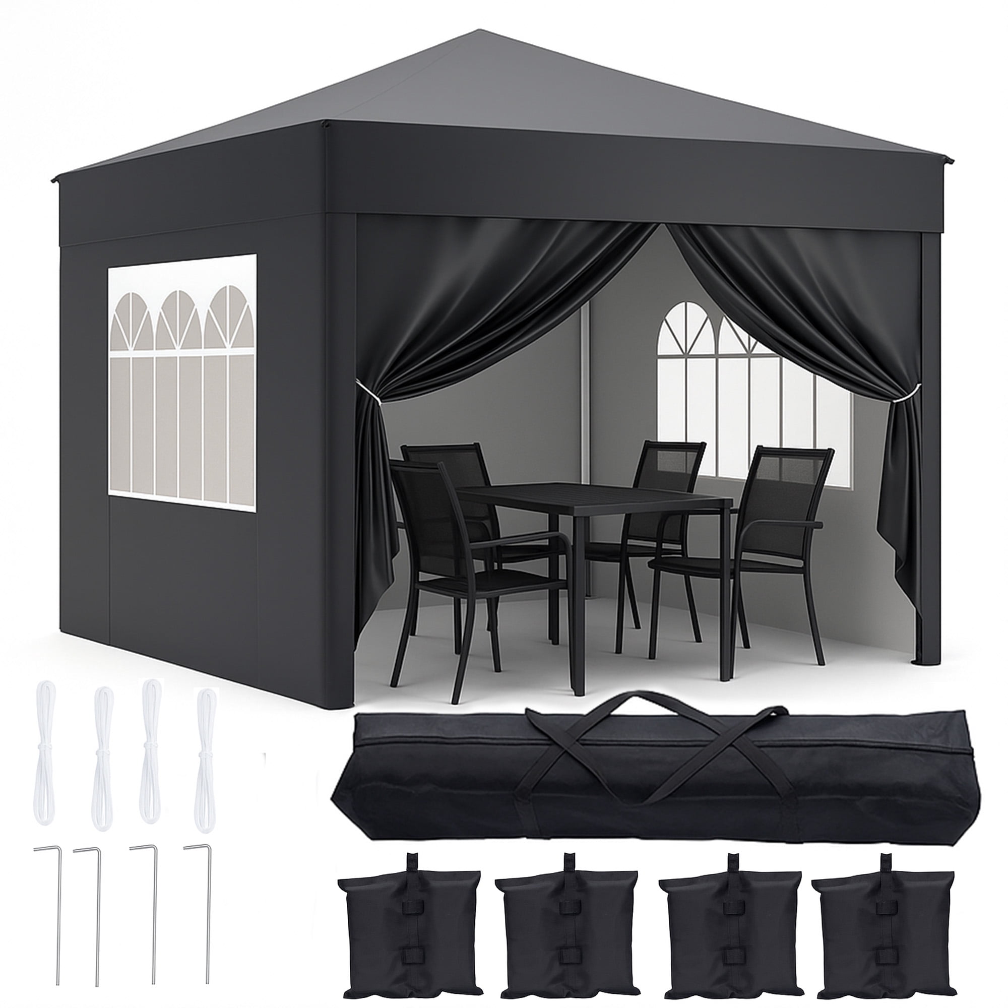 SUGIFT 10x10 Pop Up Canopy Tent with Sidewalls, Instant Party Tent for Patio, Camping, Backyard and Outdoor Events, Black