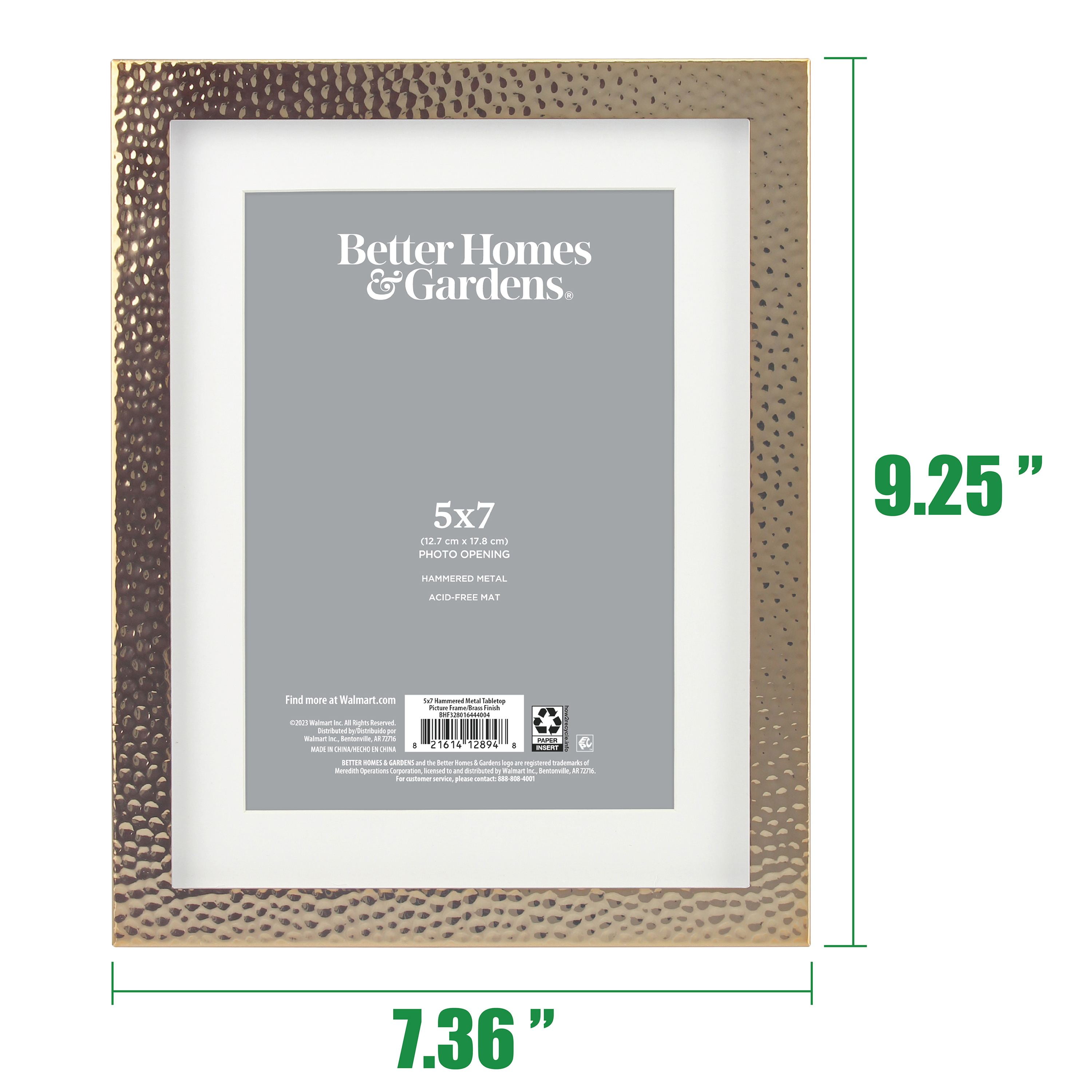 Better Homes & Gardens Hammered Metal Tabletop Picture Frame, Gold, 7 x 9, Matted to 5 x 7