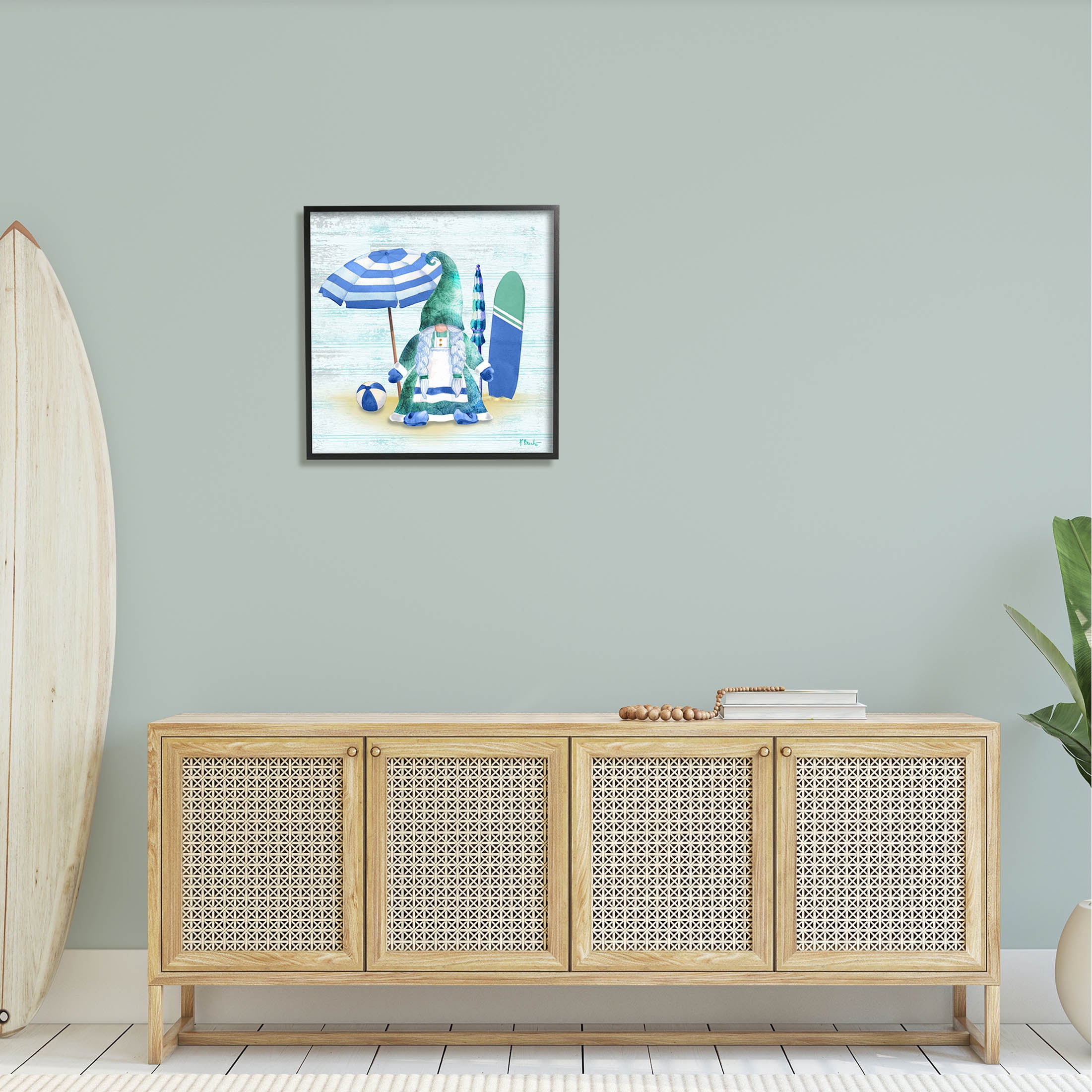 Stupell Industries Coastal Gnome Braided Summer Surfer Graphic Art Black Framed Art Print Wall Art, Design by Paul Brent