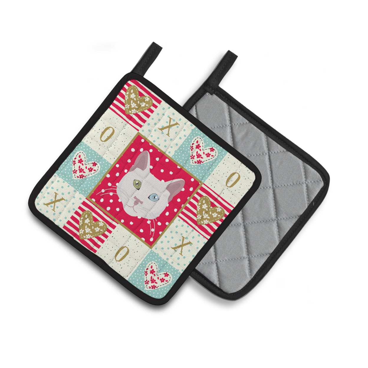 Carolines Treasures CK5123PTHD Khao Manee Cat Love Pair of Pot Holders, 7.5HX7.5W, multicolor