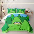 thumbnail image 2 of Erosebridal Cute Cartoon Camper Quilt King For Camping Lover,Nature Scenery Green Pine Tree King Coverlet Set,3 Pieces, 2 of 7