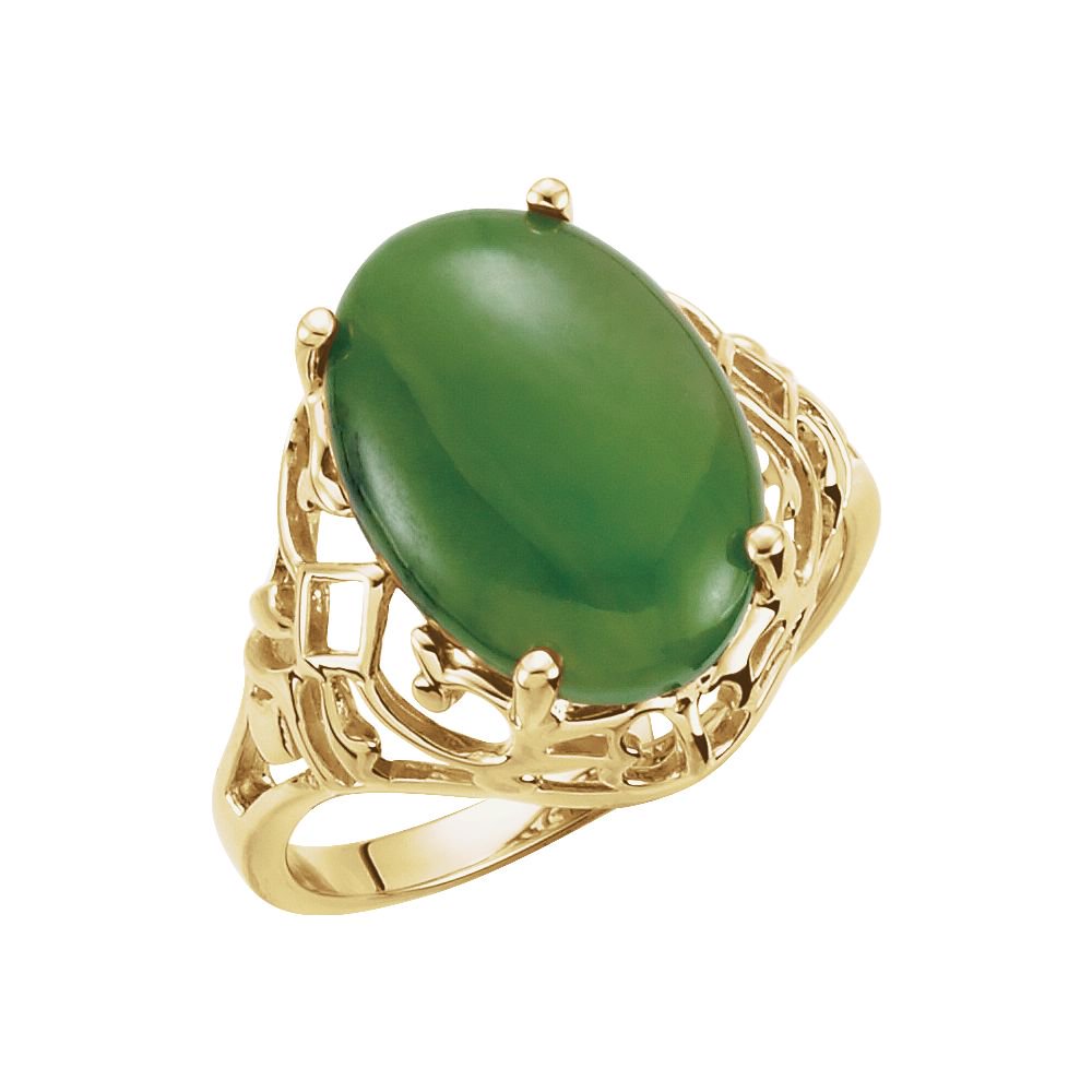 Diamond2Deal - 14K Yellow Gold Nephrite Jade Openwork Engagement Ring