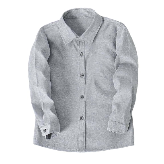BOOMNY Unisex Boys Girls Suit Shirts Long Sleeve Buttons T Shirts For Kids Casual Solid Color Breathable Loose Fit Cozy Party Wedding Formal Tops