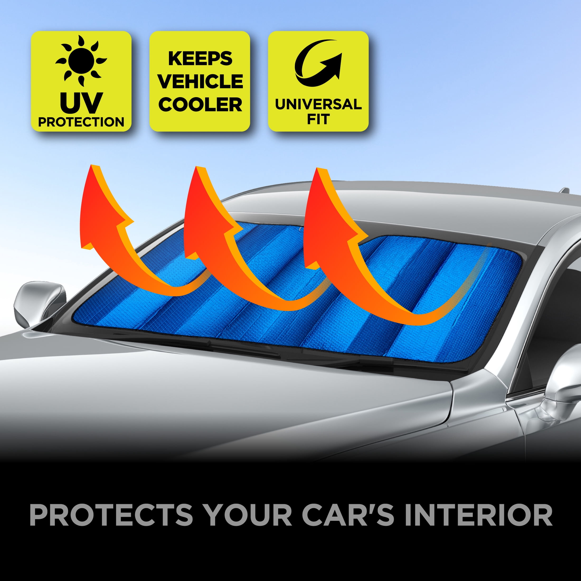 Auto Drive Universal Fit Accordion Sunshade, Blue, 63 in x 28.5 in, 1 Pack
