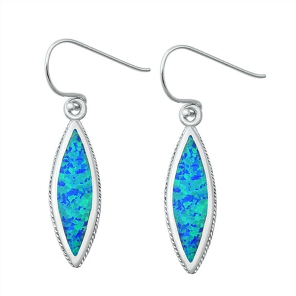 Sterling Silver Marquise Drop Dangle Modern Earrings Blue Simulated Opal Jewelry Female Unisex
