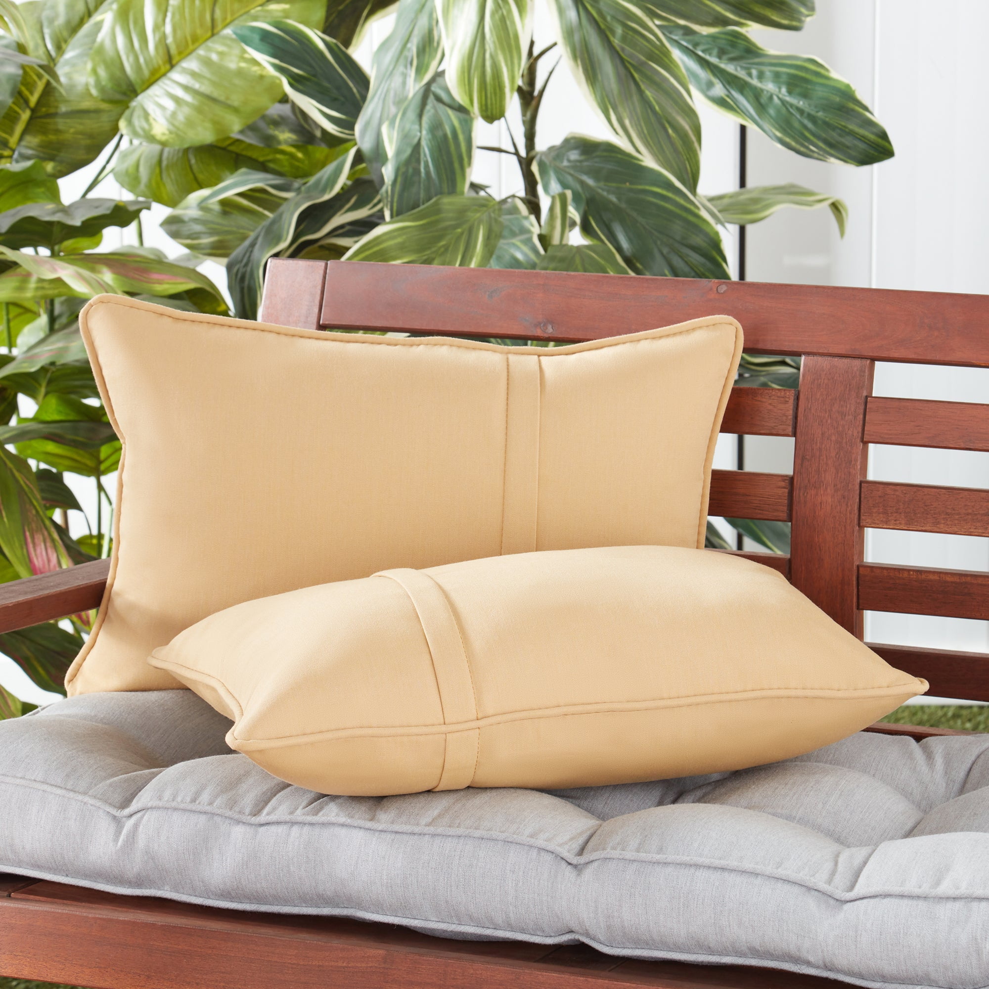 Sunbrella 21 x 14 in. Rectangle Outdoor Throw Pillow (2-Pack) - Canvas Wheat