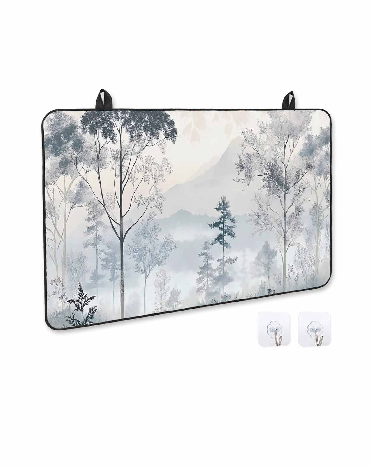 nqOlkjepod Large Induction Cooktop Protector Mat 24"x21", Gray Ombre Forest Stove Top Covers for Electric Stove, Watercolor Trees Mountain Decorative Stove Burner Cover Mats, Glass Top Stove Cover