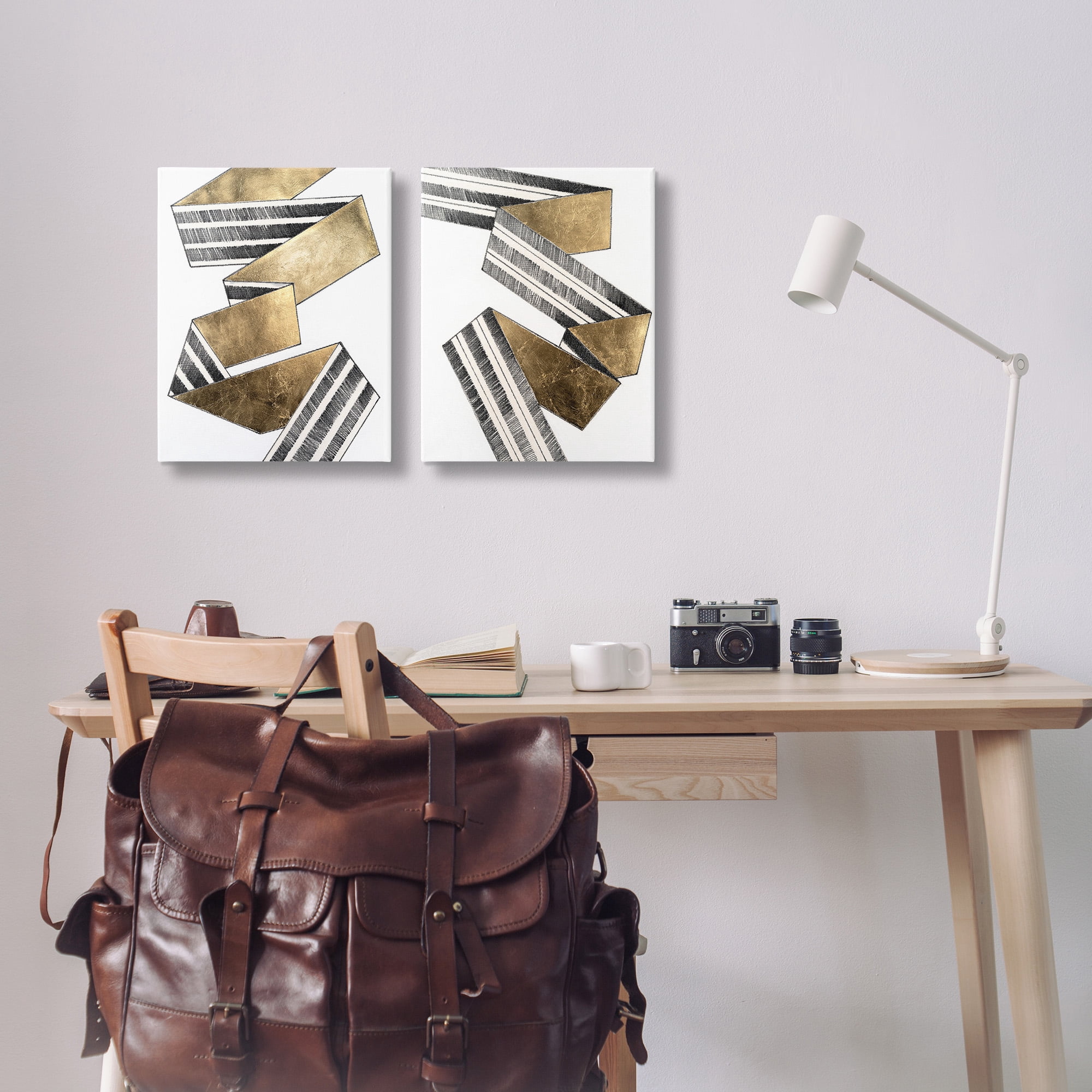 Stupell Industries Cascading Patterned Ribbon Abstract Painting Gallery Wrapped Canvas Art Print Wall Art, 16 x 20, Set of 2