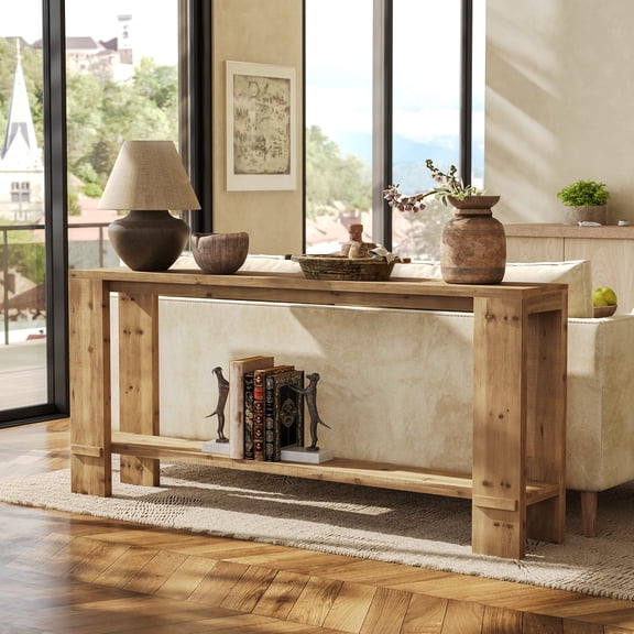 Finmind 71-inch Extra Long Console Table, Farmhouse Sofa Console Behind Couch, Narrow Entryway Table for Living Room, Hallway, Foyer, Light Oak Brown