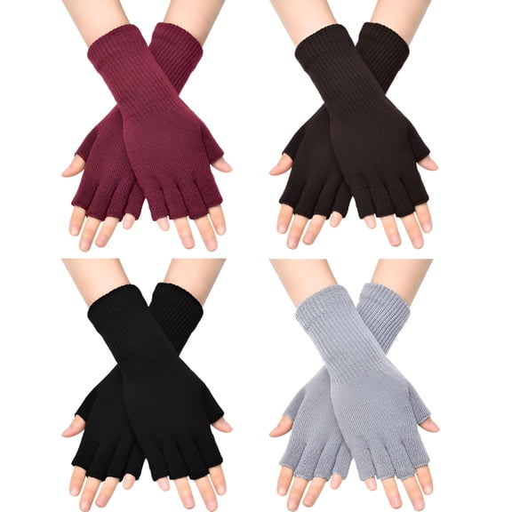 TELOLY 4Pairs Fingerless Gloves for Women Half Finger Typing Gloves with Long Wrist Cuff Winter Knit Fingerless Mittens for Women