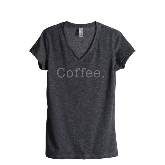 Thread Tank Coffee. (Simple Text) 530W Women's Relaxed V-Neck T-Shirt Tee Charcoal X-Large