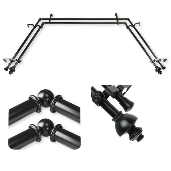 Domovina Empire 13/16" Bay Window Double Curtain Rod-Color:Black