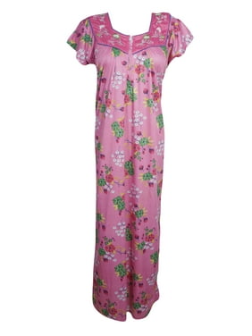 Mogul Women Maxi Dress Floral Print Sleepwear Dresses Loose Caftan Housedress Nightwear Kaftan M