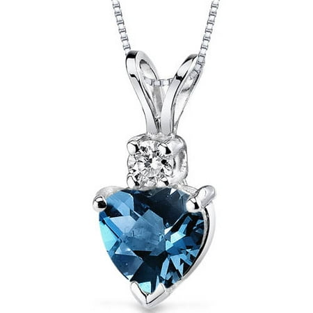 Oravo 1.00 Carat T.G.W. Heart-Cut London Blue Topaz and Diamond Accent 14kt White Gold Pendant, 18