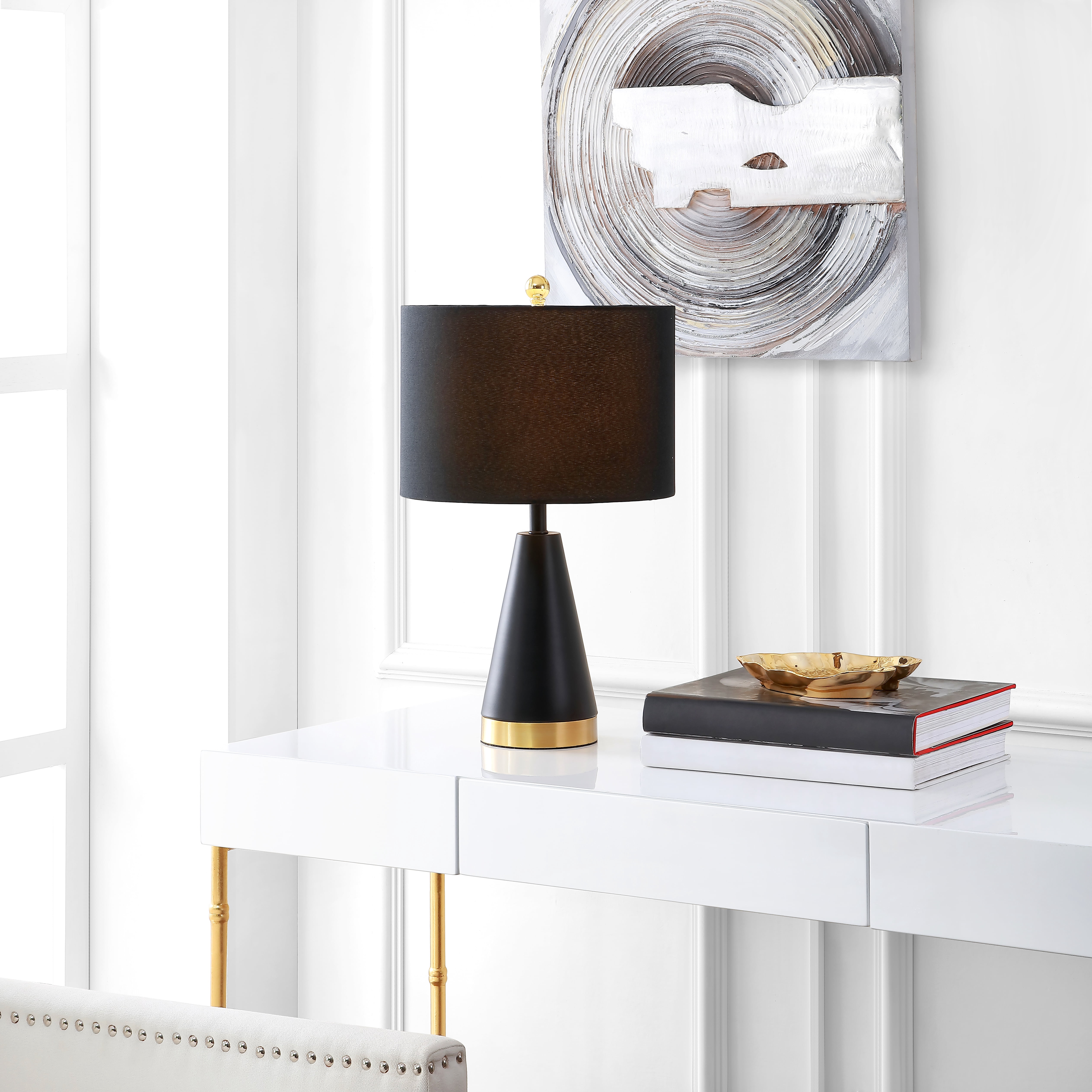 SAFAVIEH Penla 20 in. H Mid-Century Cone Table Lamp, Black/Brass Gold