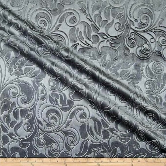 Brocade Damask Velvet Fabric, 58 Inch in Width, Ideal Embossed Material for Home Decor, Charcoal / Sample 3x3 Inch