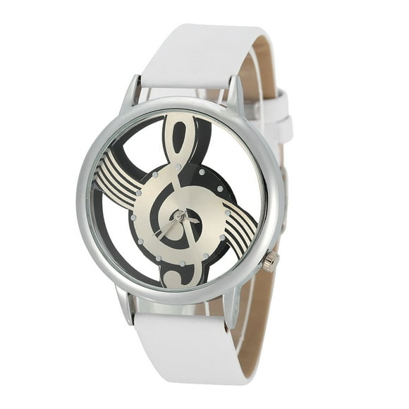 RelOJes para Hombres, RelOJ Analógico de Cuarzo, Reloj de Pareja Analógico de Cuarzo de 2 Colores RELOJ DE PULSERA CON CORREA DE PU CONSEPERA DE NOTA MUSICA HUECA REDONDA