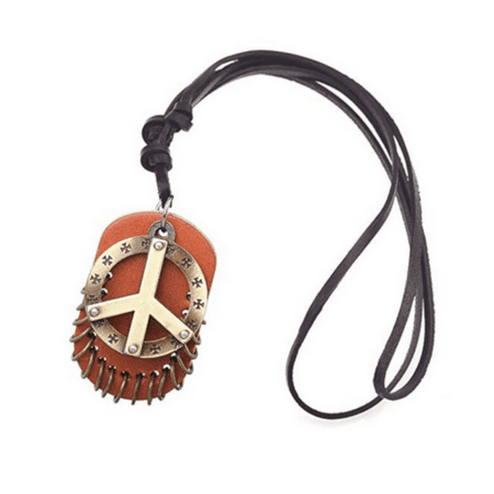 Beaded Copper Pendant - Hand Made Copper Color Peace Sign Pendant Leather Necklace and Base Jewelry, J-464-PS