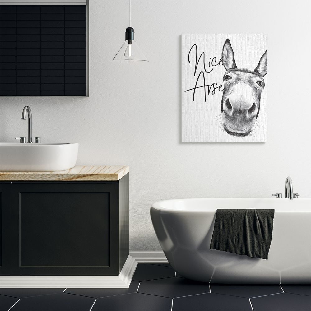 Stupell Industries Animal Humor Nice Arse Donkey Bathroom Phrase Canvas Wall Art Design by Lettered and Lined, 30" x 40"