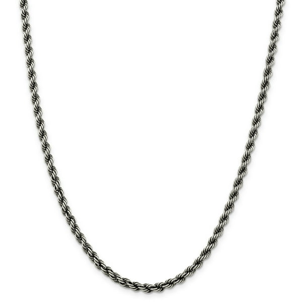 925 Sterling Silver Ruthenium 4mm Rope Chain 24 Inch