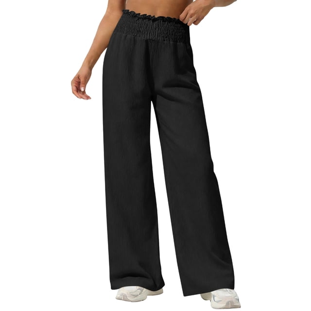 Pantalones largos para niños, de color liso, con cintura elástica y bolsillos laterales, holgados y transpirables, de poliéster.