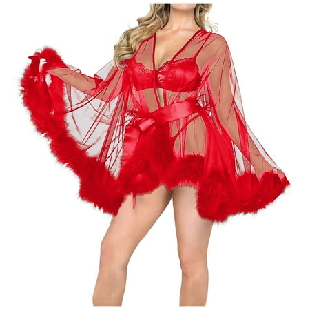 Yuhangmm Women Kimono Robe Floral Lace Lingerie Sheer Mesh Nightgown plus Sized Lingerie Women
