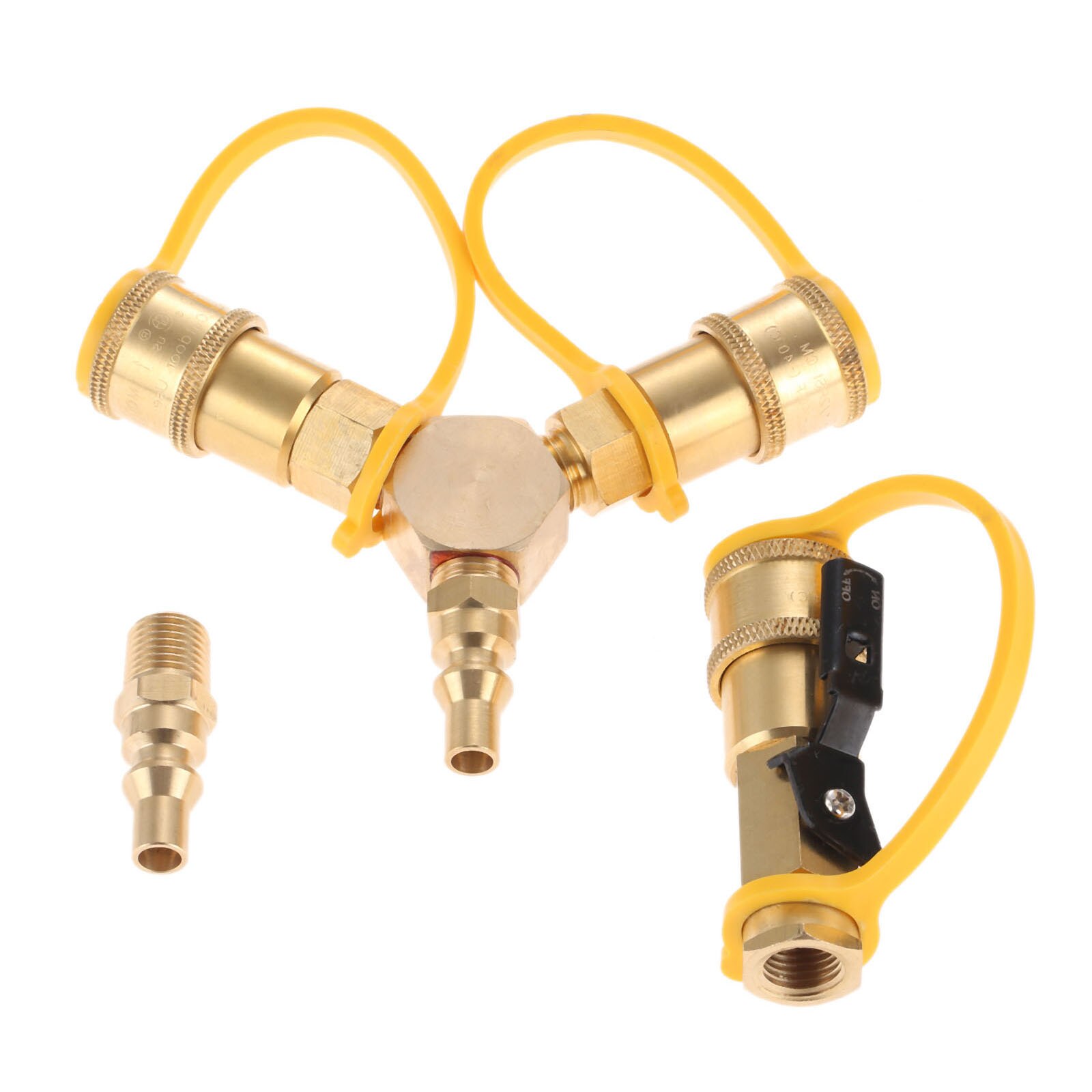 1/4 RV Propane Quick Connect Y Splitter Adapter Shutoff Valve Full Flow