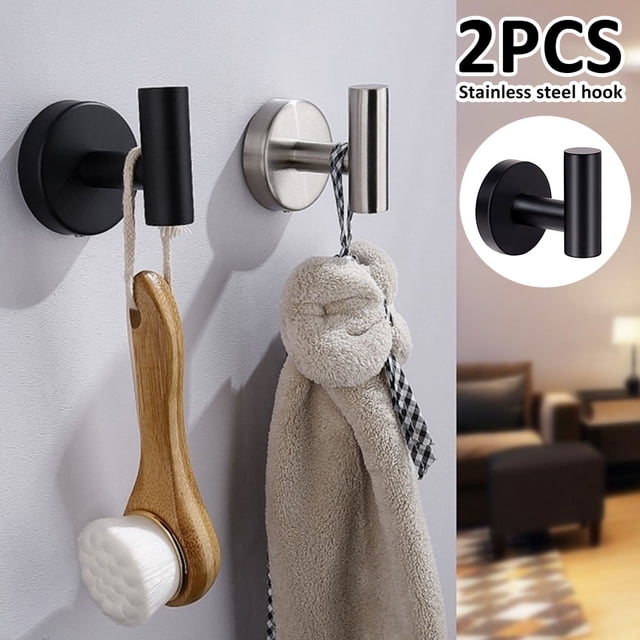 Almacenamiento De Baño, Paquete De 2 Ganchos Para Toallas De Pared, Gancho Para Abrigo, Acero Inoxidable 304, Resistente Para Gabinete, Puerta, Armario, Gancho Para Toalla, Baño, Dormitorio, Cocina, H Muyoka Hogar