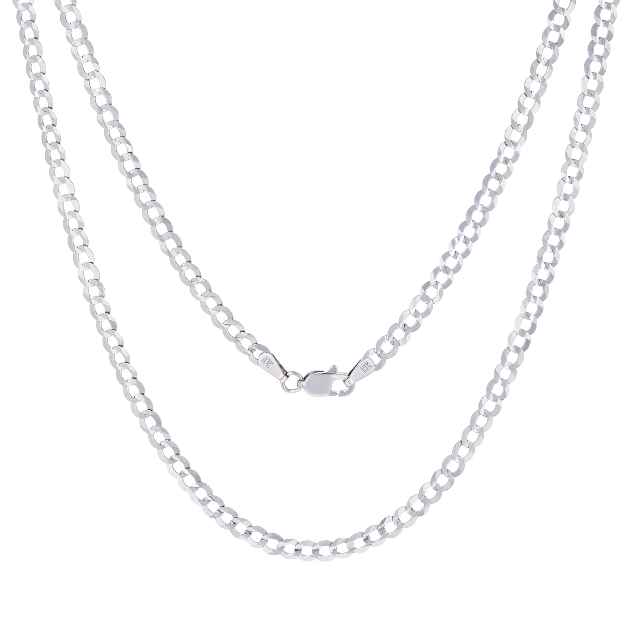 Nuragold 10K Real White Gold Solid Cuban Curb Link Chain Necklace 16"-30" (2mm-7mm) Italian Jewelry for Men & Women
