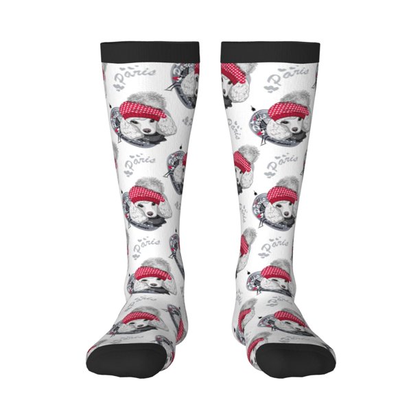 Fotbe Cute Poodle Dog Calcetas Divertidas Estampadas para Hombre y Mujer, Calcetas de Algodón hasta la Rodilla para Caminar, Correr, Enfermería y Embarazo