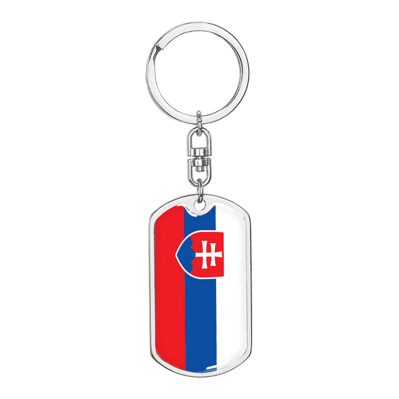 Slovakia Flag Swivel Keychain Dog Tag Stainless Steel or 18k Gold